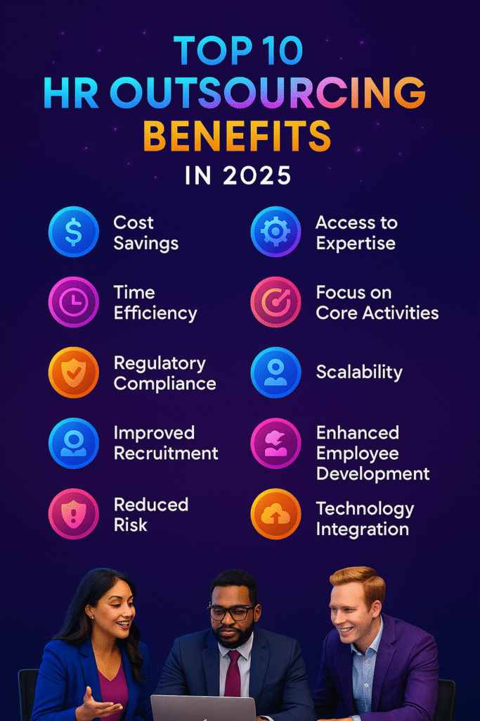 Infographic showing 10 benefits of HR outsourcing for small business